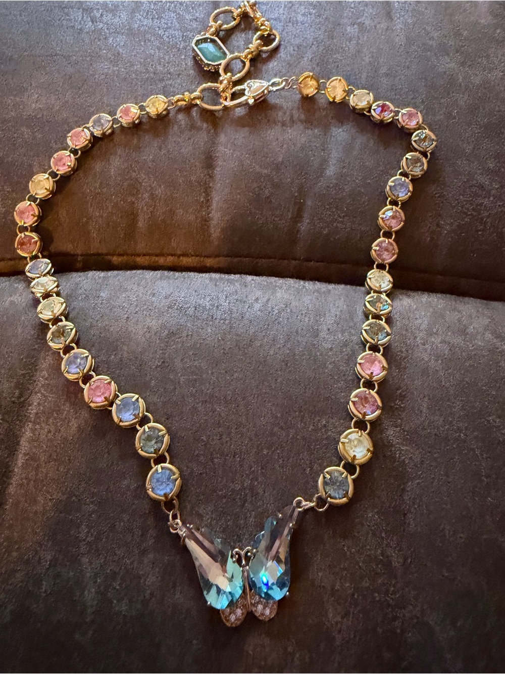 Gold-Tone Multicolor Crystal Butterfly Necklace - Women